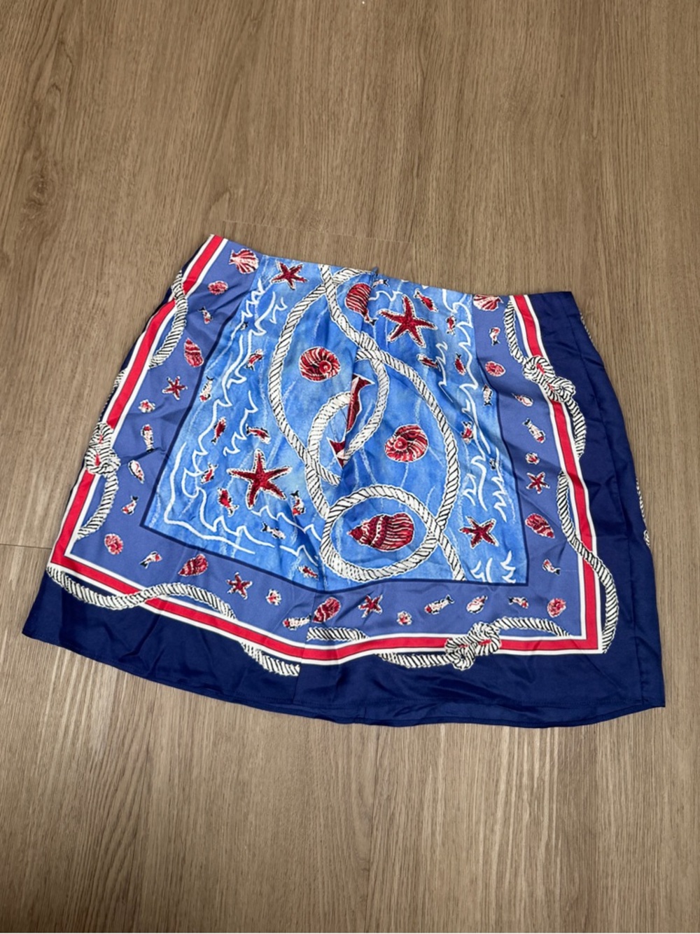 Nautical Blue & Red Scarf Print Mini Skirt